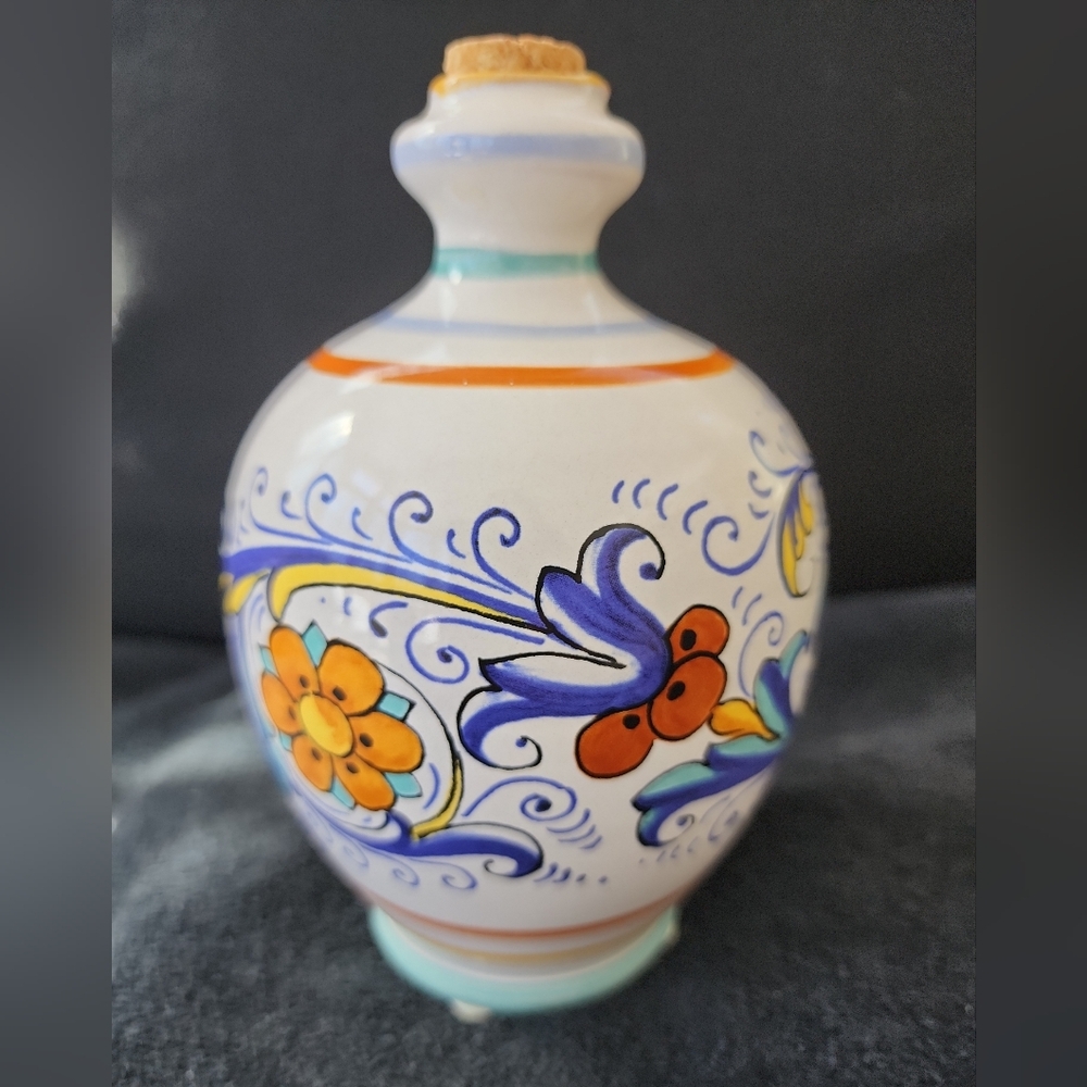 Deruta Ceramiche di Tomassini Alberto Bottle Oil Vinegar Italy Handpainted Cork